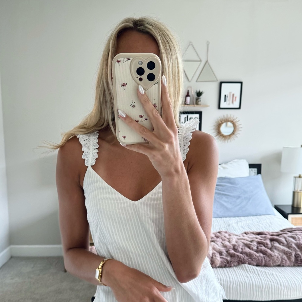 CAMI NYC White Ruffle Strapped Tank NWT